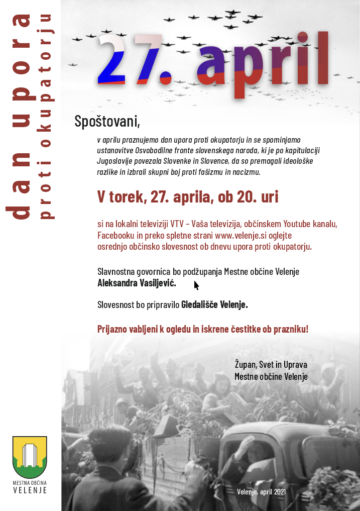 Vabilo k ogledu občinske slovesnosti ob dnevu upora proti okupatorju