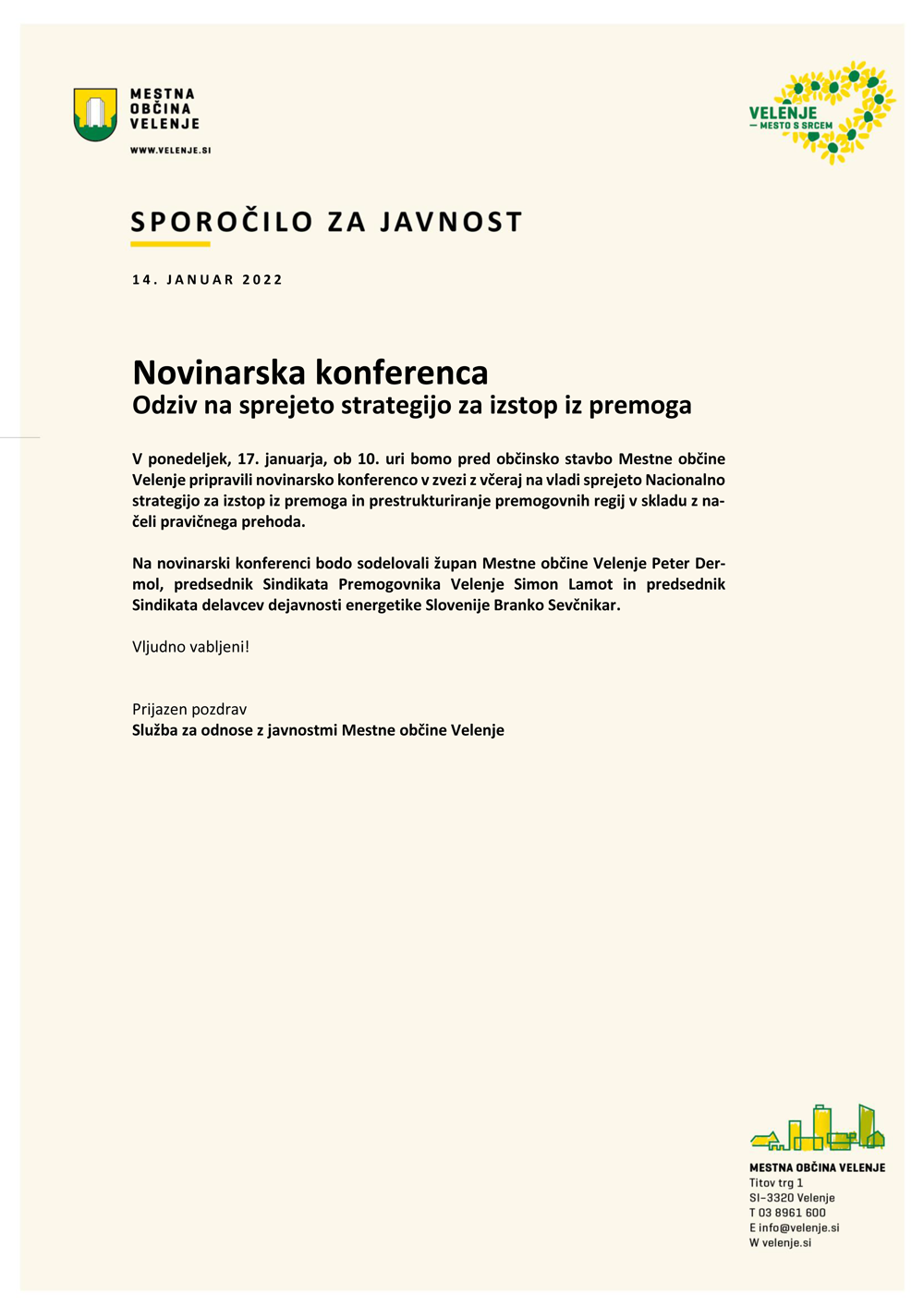 Novinarska konferenca | Odziv na sprejeto strategijo za izstop iz premoga
