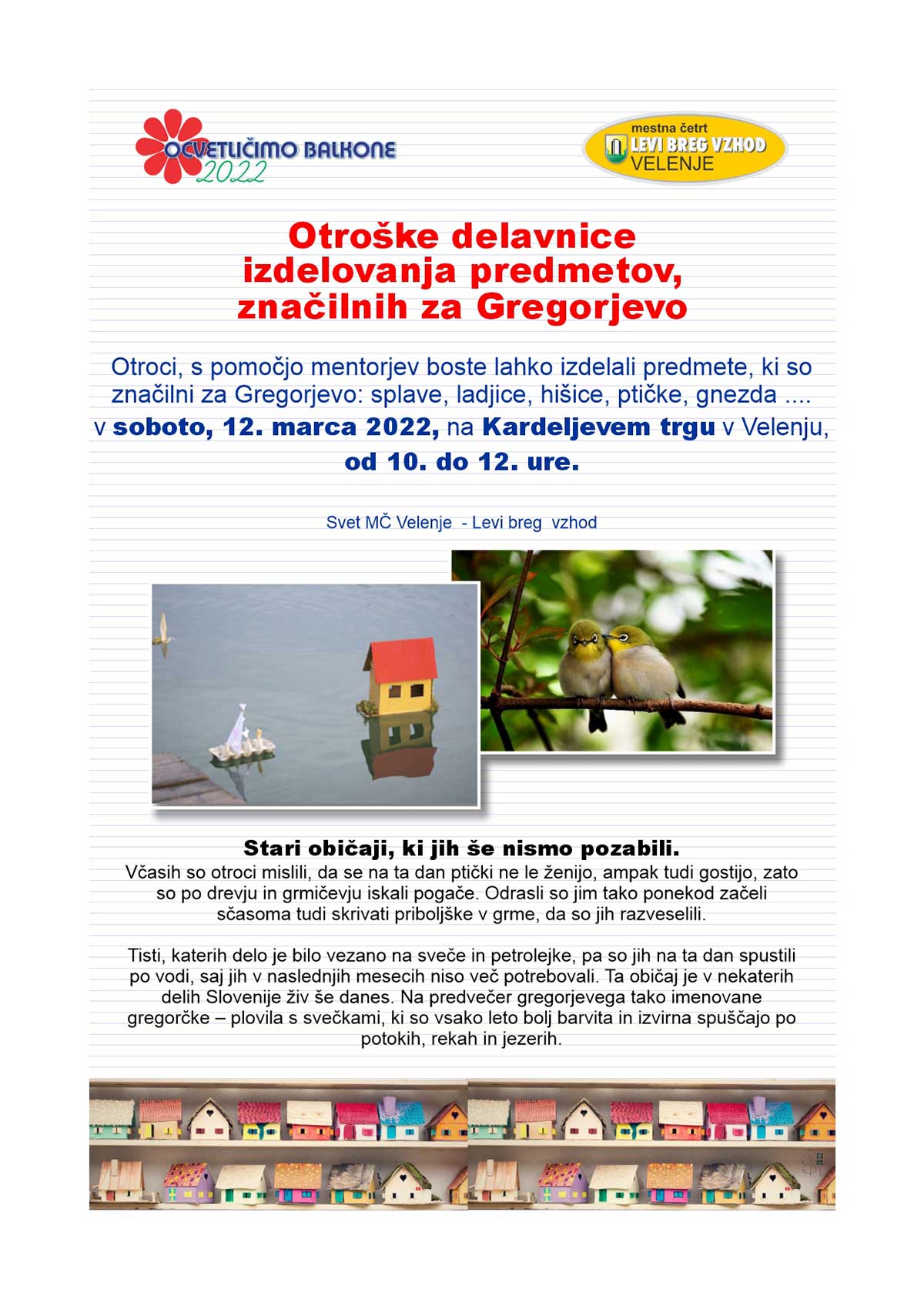 Otroške delavnice izdelovanja predmetov, ki so značilni za Gregorjevo
