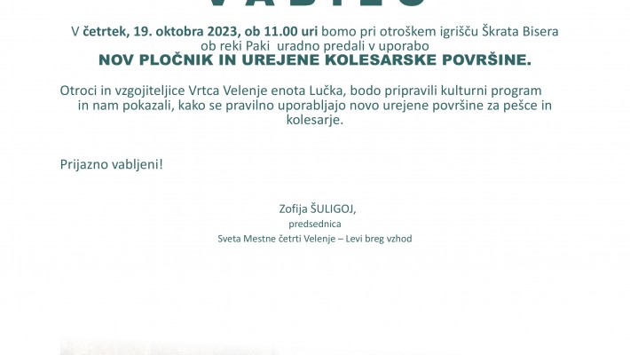 Vabilo na otvoritev ceste in pločnika